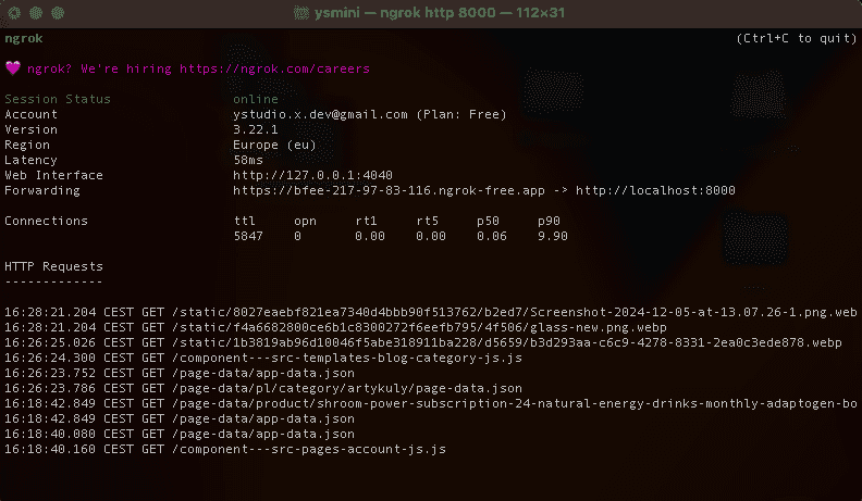 Dev server port for hot-reloading environment with ngrok